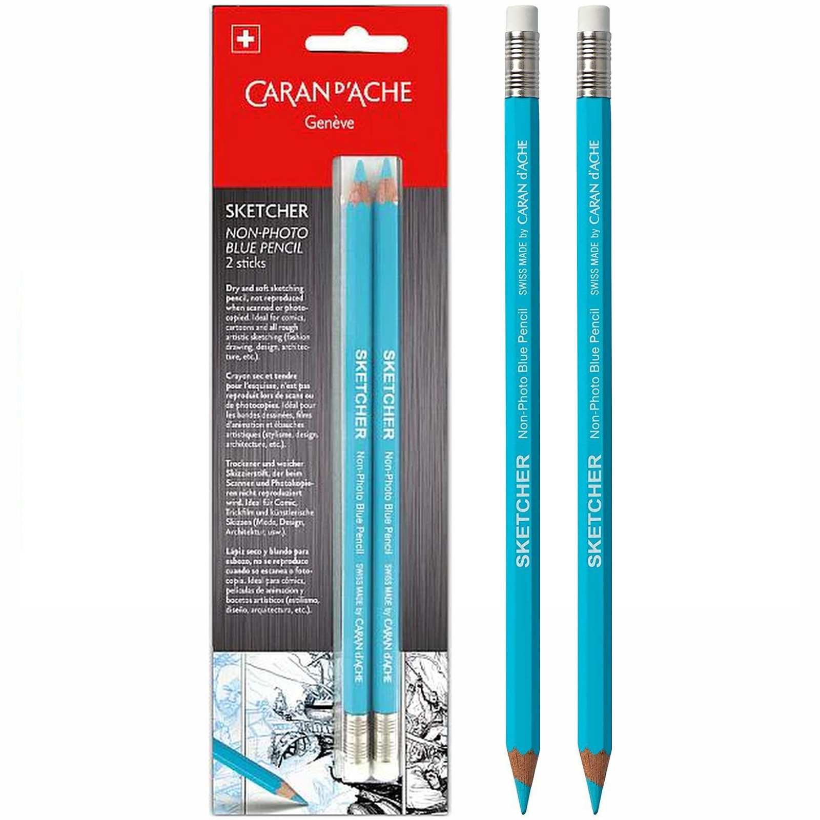 Caran d'Ache Sketcher Pencil Non Photocopy Blue Pencil Cartoon Faison Design Art