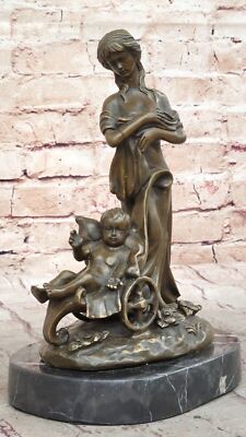 Collectible Nursery Art Baby Shower Gift Mother Child Walking Bronze Marble Sale