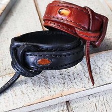 Bracciale in vera pelle ambra baltica avvolgente per donna uomo boho chic western