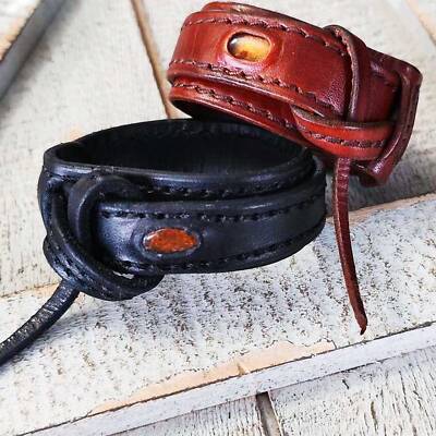 Real Baltic Amber Wrap Around Leather Bracelet for Women Men Boho Chic Western