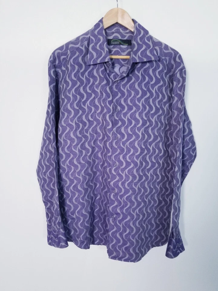 Camisa manga larga JHANE BARNES 3D FRACTAL púrpura gris ondas para hombre XL USADA EN EXCELENTE ESTADO Foto 2 de 4