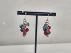 Pierced Drop Earrings Women's Costume Jewelry Silver Tone Butterflies Beads Vtg