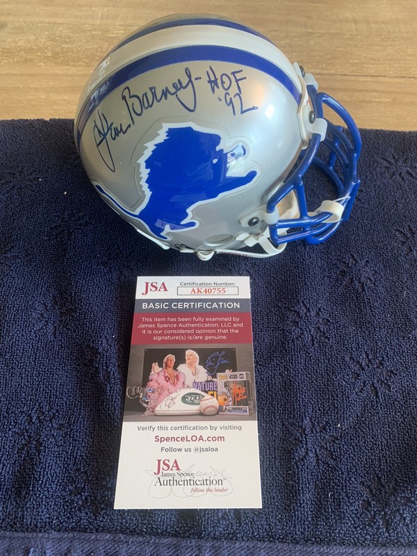Lem Barney HOF 92 Autographed Authentic Detroit Lions Mini Helmet JSA COA w/Case