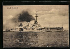 Ak Nave da Guerra S. M.S.Rheinland Unter Vapore Completo