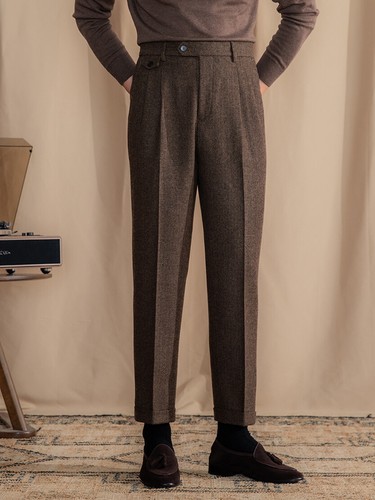 Retro Italian Style Mens Wool Blend Spring Dress Pants Long Trousers Winter Fall - Picture 24 of 27