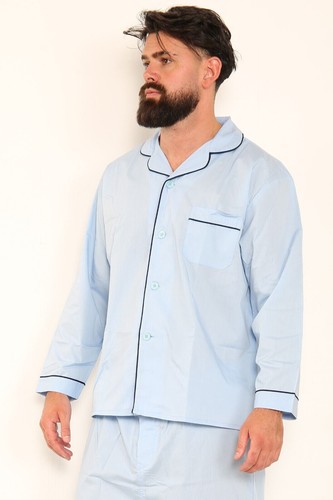 Mens Polycotton Pyjama Set Classic Traditional Sleepwear Nightwear Lounge Wear - Picture 9 of 9