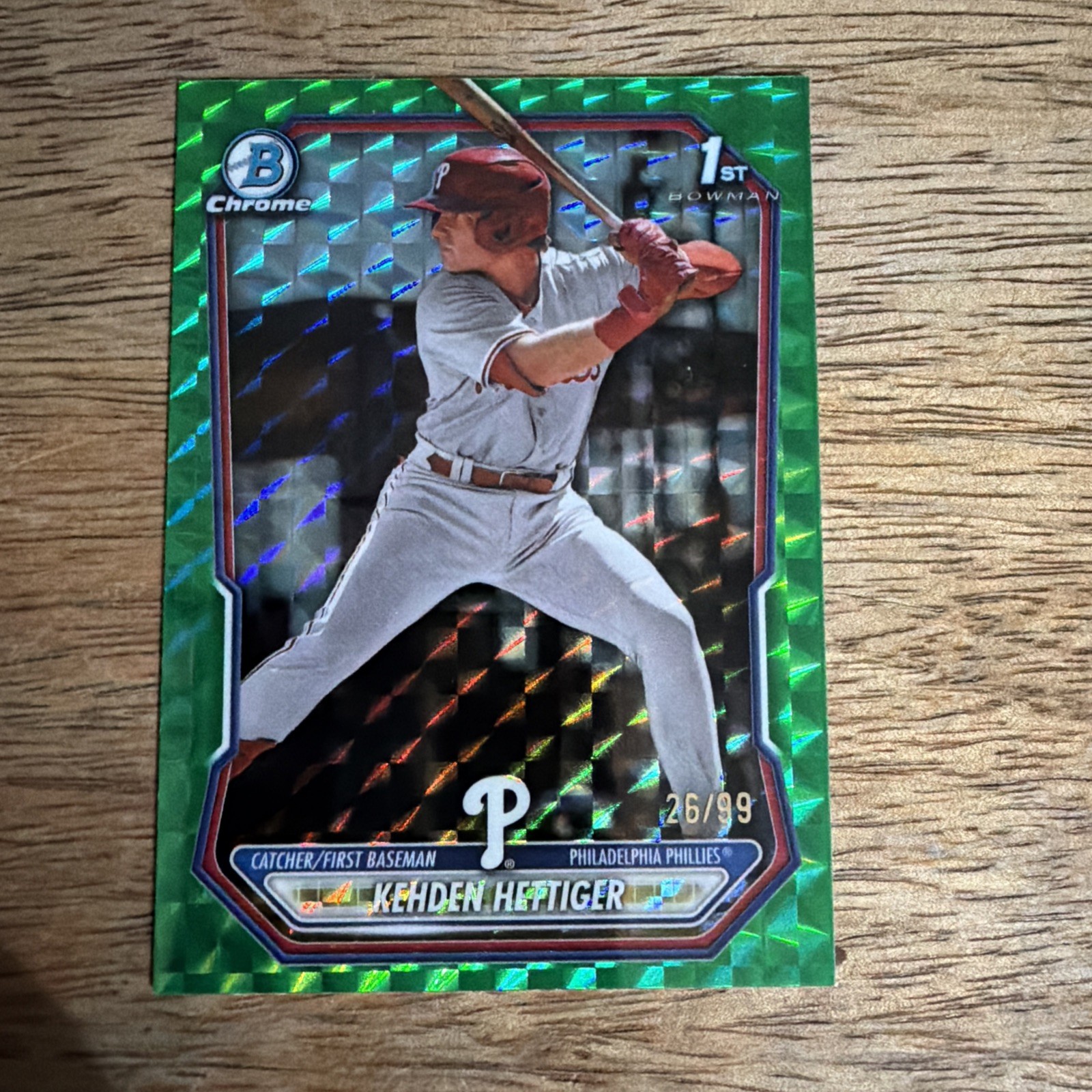 2026 Bowman Chrome Kehden Hettiger 1st Green Geometric Refractor /99 Phillies