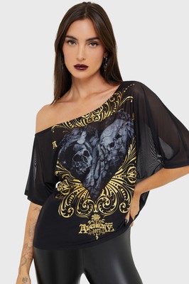 Alchemy Beloved Immortal Kurzarmshirt Damen S schwarz/gold schulterfrei