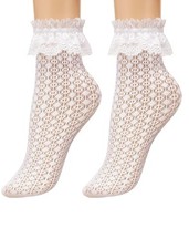 Lace Ruffle Frilly Socks for Women - Fashion Ladies White-2 Pairs Style 2