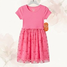 Girls Pink Cherry Princess Dress Size 6/7 Short Sleeve Tulle Tutu Party Foil NWT