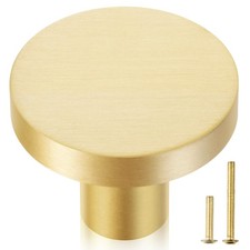 20pack Solid Brass Cabinet Knobs 1inch Diameter Round Gold Dresser Drawer Pulls