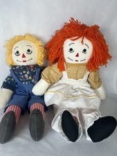 Handmade Raggedy Ann Andy Style Dolls Pair Yellow Orange Yarn Hair