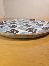 Mud Pie Bungalow Wooden Enamel Tray Blue Boho Floral Design