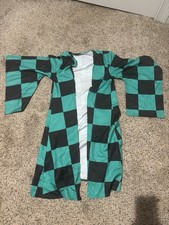 Green Black Checkered TANJIRO Anime Cosplay Robe Costume Kimono Top