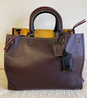 COACH Rogue Embellished Handle 2Way Shoulder Bag Pebble Leather Wine Red Used