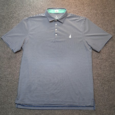johnnie o hanging out polo shirt mens large ploy spandex blend striped blue logo