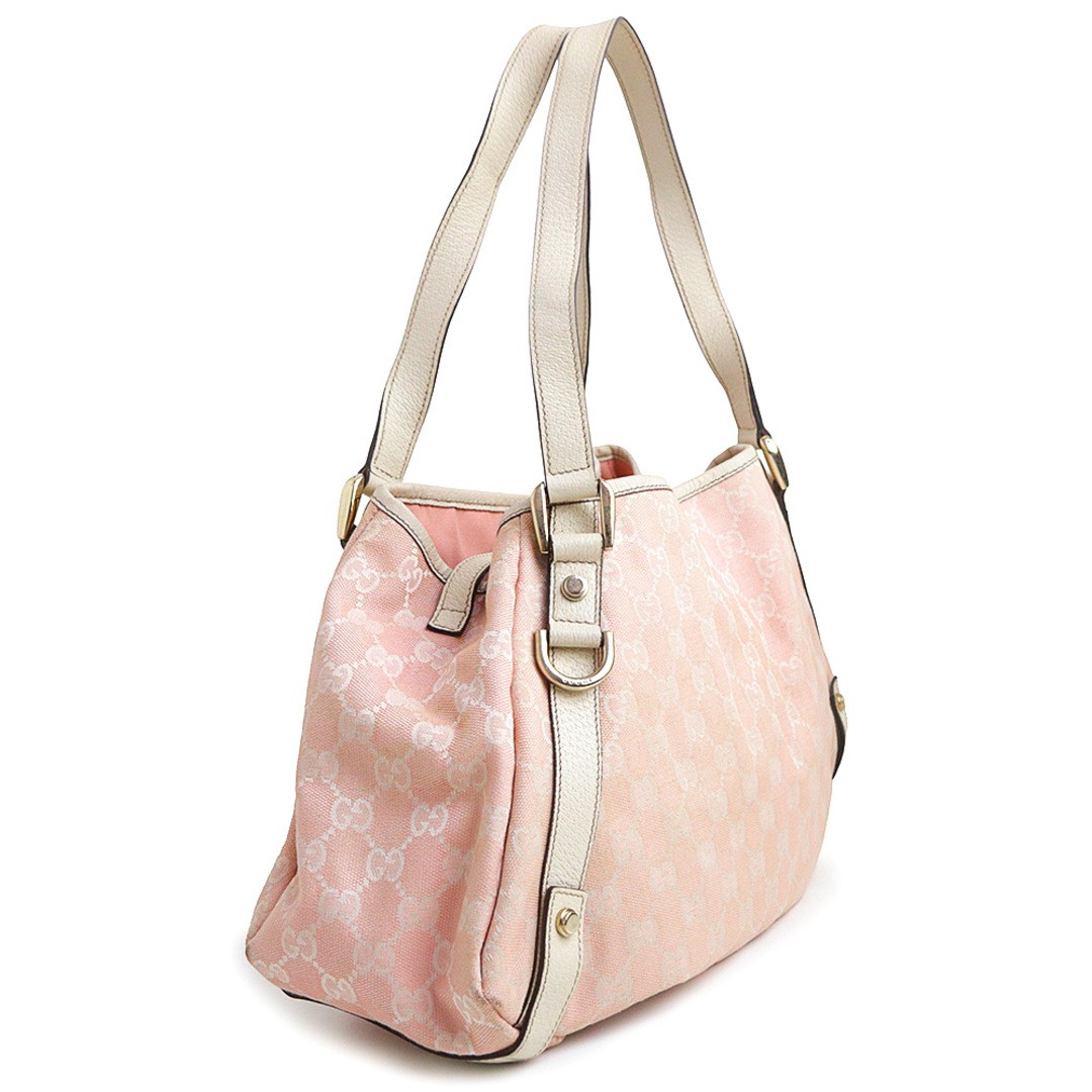 Gucci Abbey GG Canvas Calfskin Tote Bag Pink Ivory Light Gold Used
