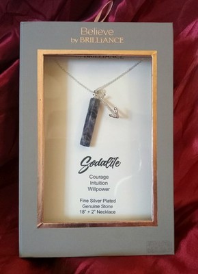 Nautical Believe by Brilliance Sodalite Anchor Pendant Necklace Silver  18''+2''