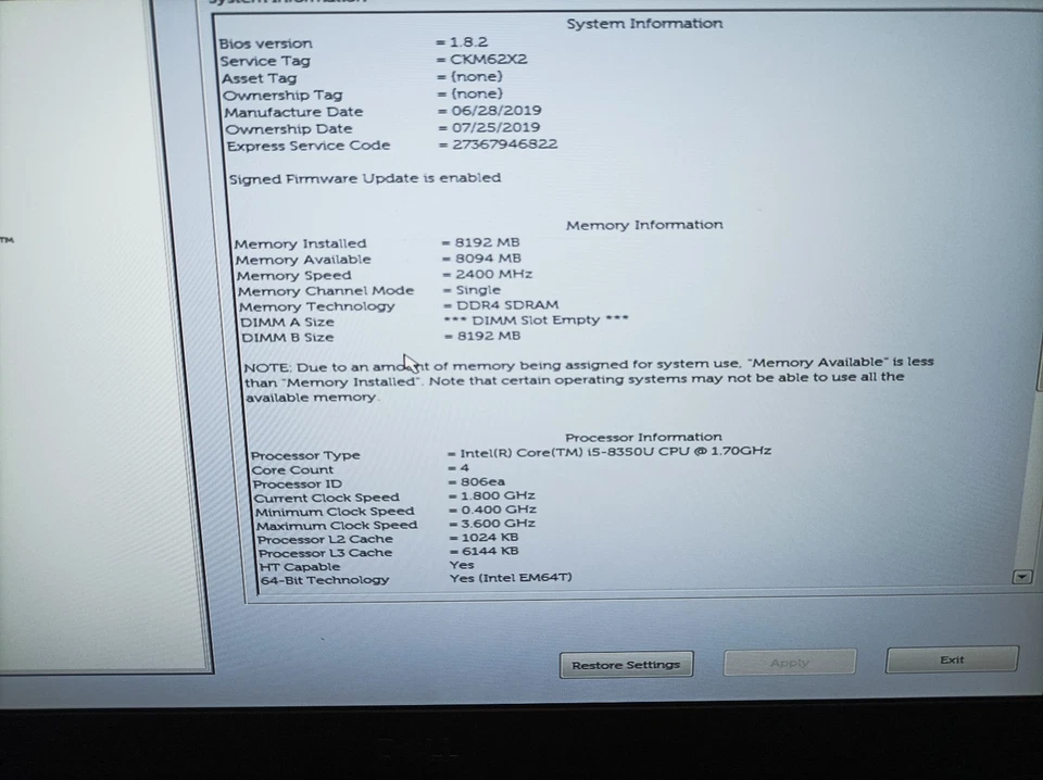 Dell Latitude 5490 14," Notebook Intel Core i5-8350U 8GB 256GB SSD Win11 Pro N43 - Bild 4 von 4