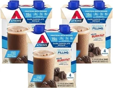 Atkins Dark Chocolate Royale Protein Shake, High Protein Shakes, 12 Count