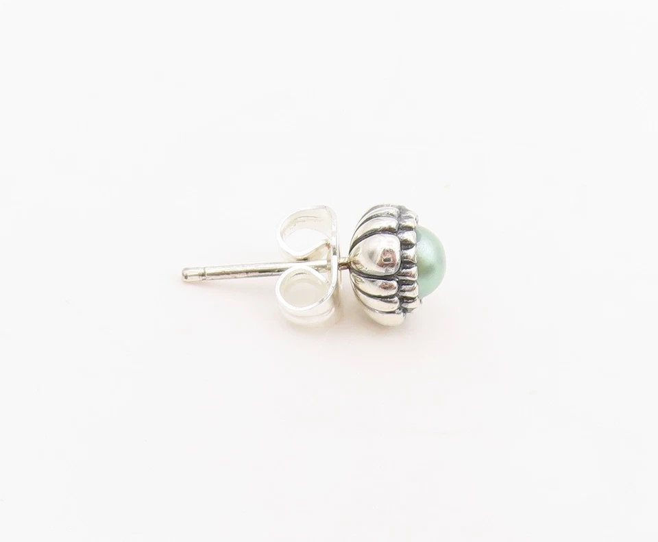 925 Sterling Silver Vintage Earrings PANDORA Round Pearl Floral Studs  EG13812 - Image 3 of 4