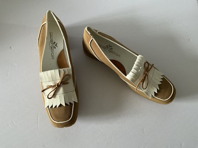 Golf Shoes Woman Size 38.5 TAN & WHITE WALTER  Genuin Linea Stretch Kiltie