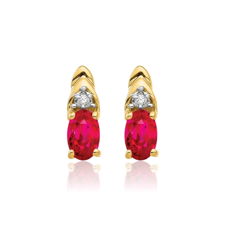 14K Solid Yellow Gold Ruby Diamond Dangle Stud Earrings - Image 2 of 4