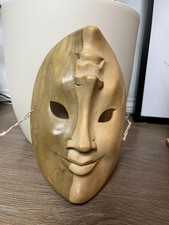Two Faced Hand Carved Wooden Mask Wall Hanging Decor Comedy Tragedy Face