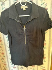 MICHAEL KORS MK BLK 95 COTON/5 SPANDEX 1/2 ZIP GOLDTONE LOGO HARDWARE SZ L