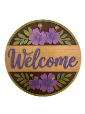 Homemade Door Wall Sign 14  Round Floral Purple Wreath Welcome House Decor LAS