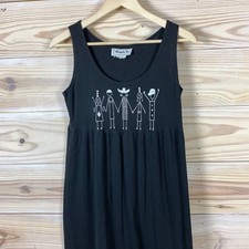 Vtg Alexandra Lee Overall Dress Diversity People Black Artsy Tank Shirt Maxi