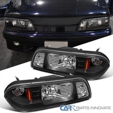 Fits 1987-1993 Ford Mustang Replacement Black 1pc Headlights Corner Lamps 87-93