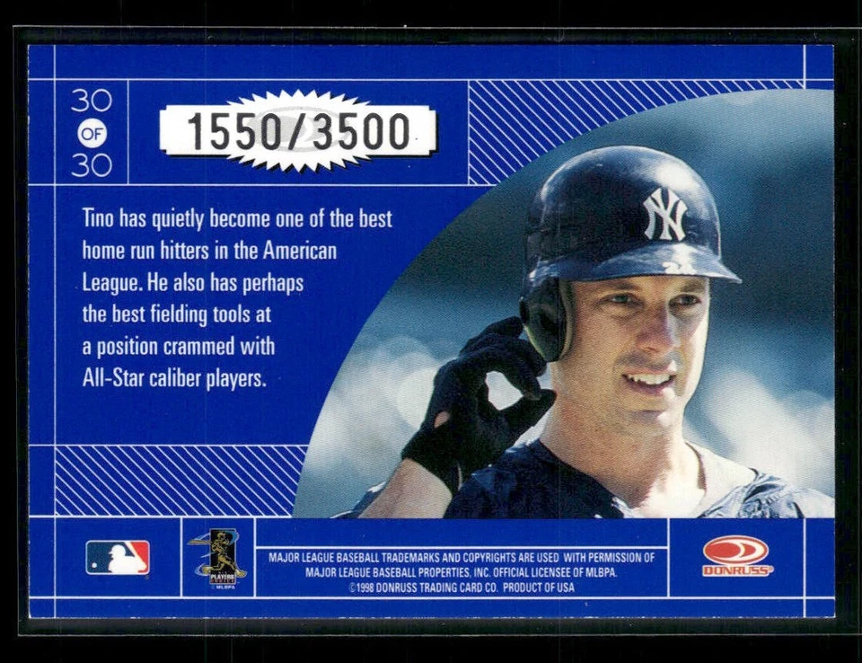 1998 Donruss Elite #30 Tino Martinez Craftsmen #/3500 - Image 2 of 2