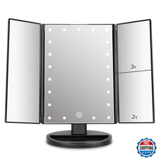 deweisn Trifold LED Lighted Vanity Makeup Mirror w/ 3X/2X/1X Magnification, Touc