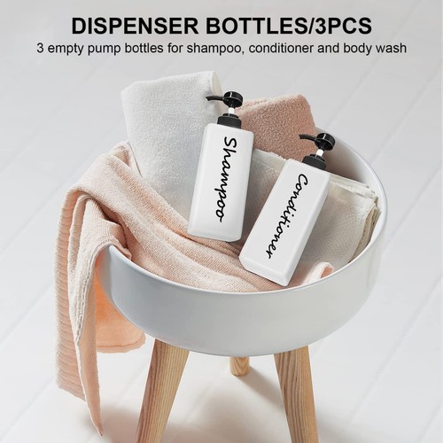 Shampoo and Conditioner Dispenser (Set of 3, 21oz) Modern Refillable Shampoo ... - Picture 6 of 8