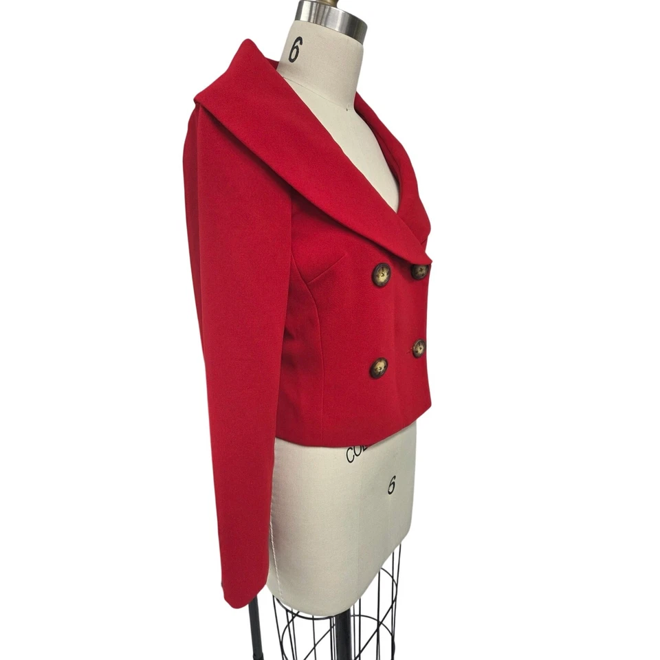 Blazer de Colección Años 80 90 Bloomingdale’s Cuello Chal Rojo Recortado Mob Wife Mujer Fatal Foto 2 de 4
