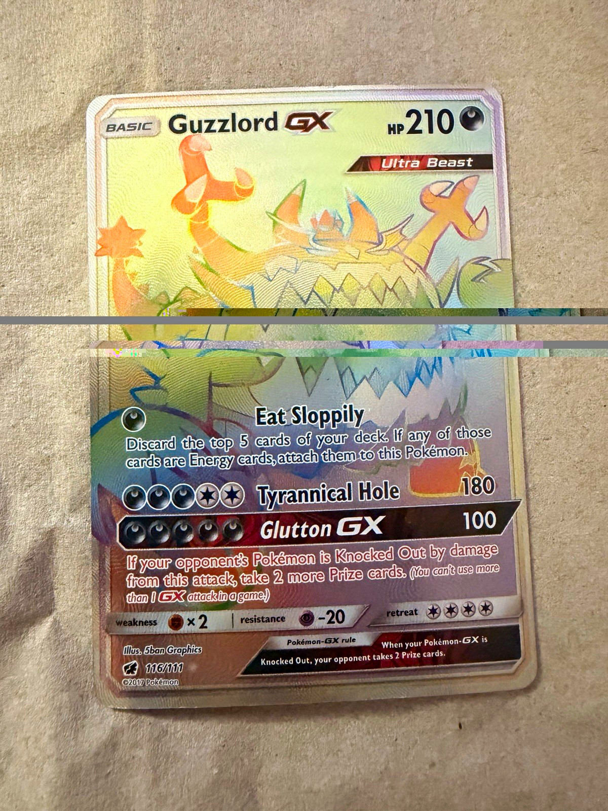 Pokemon TCG Guzzlord GX 116/111 Crimson Invasion Secret Rare Full Art Holo