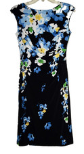Lauren Ralph Lauren Black with Blue Floral Ruche Side Sleeveless Dress Size 4