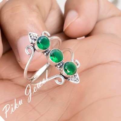 Chromdiopsid Edelstein 925 Sterling Silber Unikat Ring Life Line Geschenk Sch...