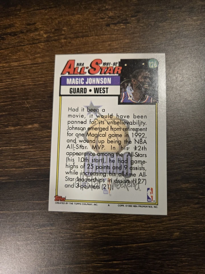 1992 Topps Tout Star Magique Johnson Carte #126 Original Basketball NBA USA Made - Photo 2/4