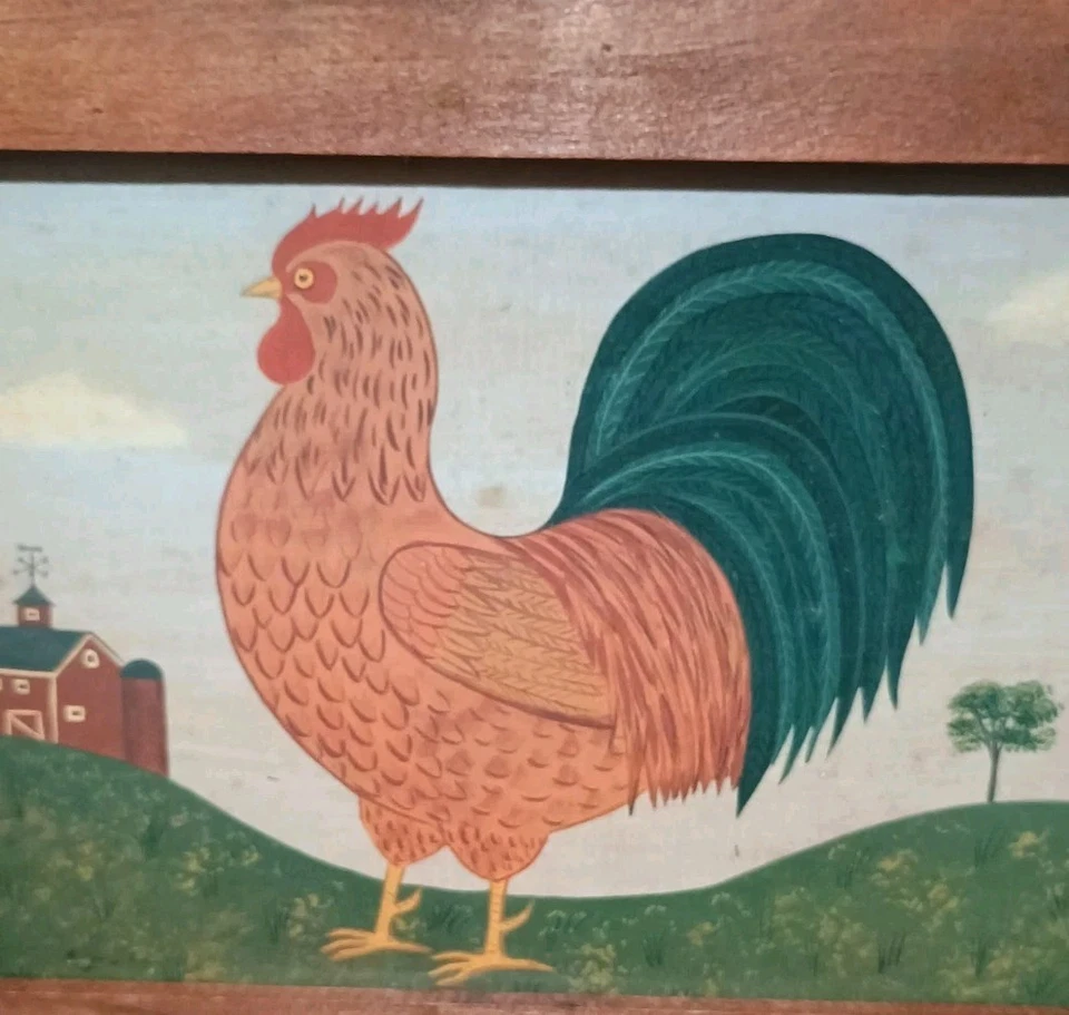 Fayre Cooper Farmhouse Folk Art Wood Primitive Animal Print Rooster Framed 8X10 - Image 2 of 4