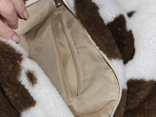 Brown White Cow Print Faux Fur Messenger Bag - Picture 3 of 3