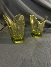 Vintage Mid Century Green Glass Cande Holders