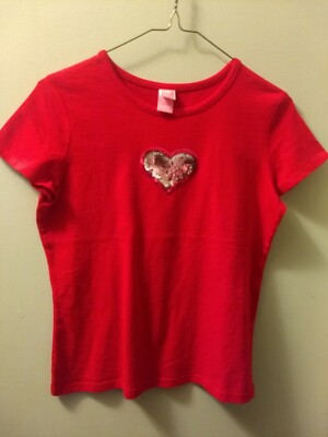 Red Shirt With Sequin Heart Applique Sparkle Girls Girl 8 10 12 14 Or 16 Ebay
