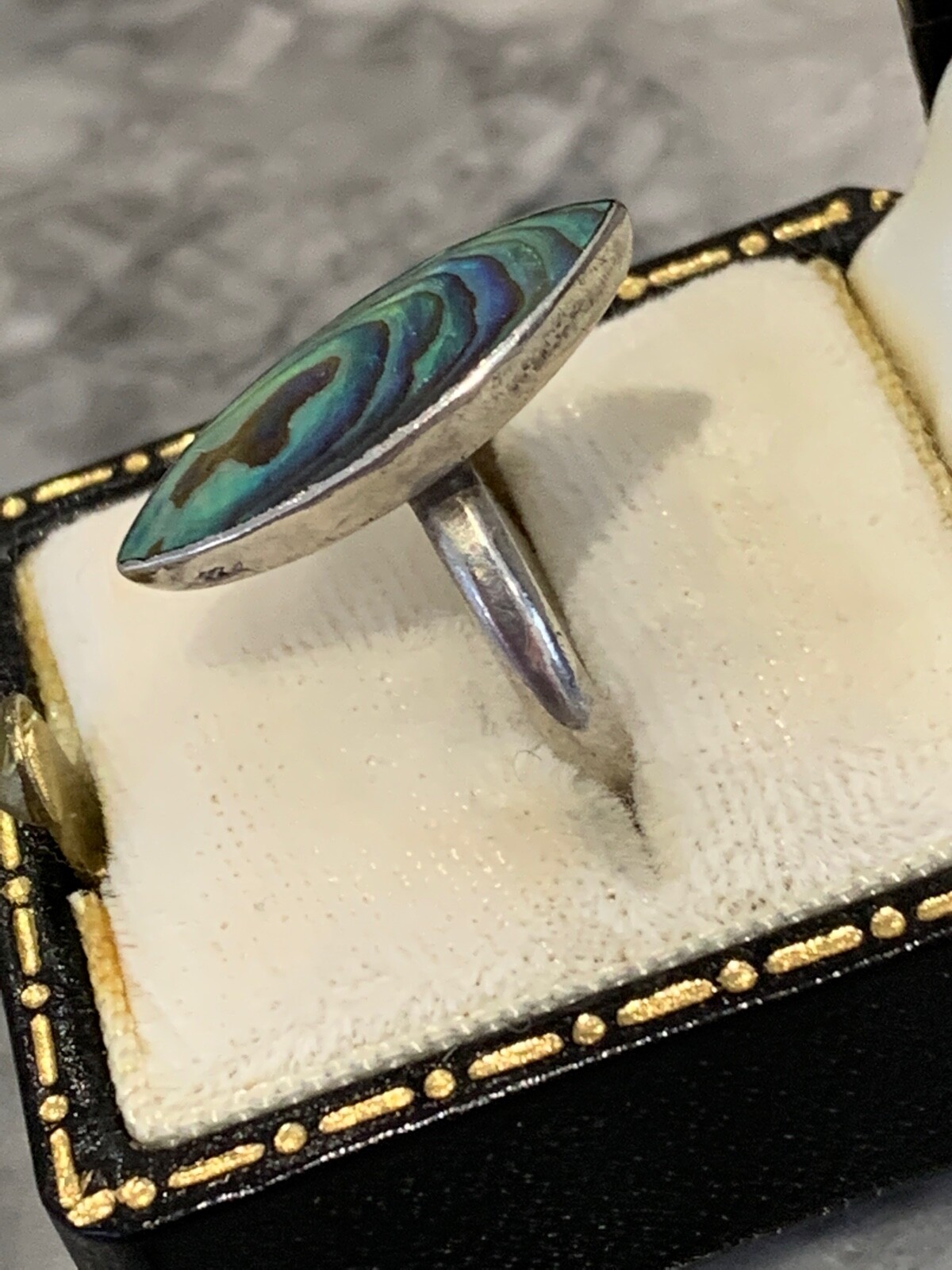 Vintage Solid Silver Hallmarked Abalone Shell Rin… - image 3