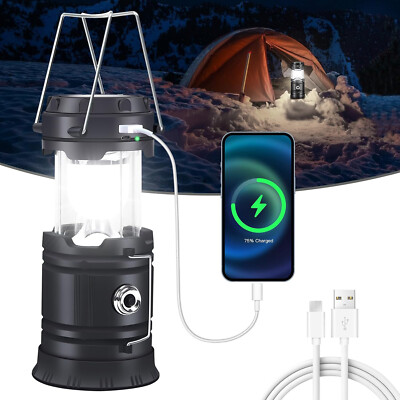 USB Solar Portable LED Flashlight Rechargeable Camping Tent Light Lantern Lamp