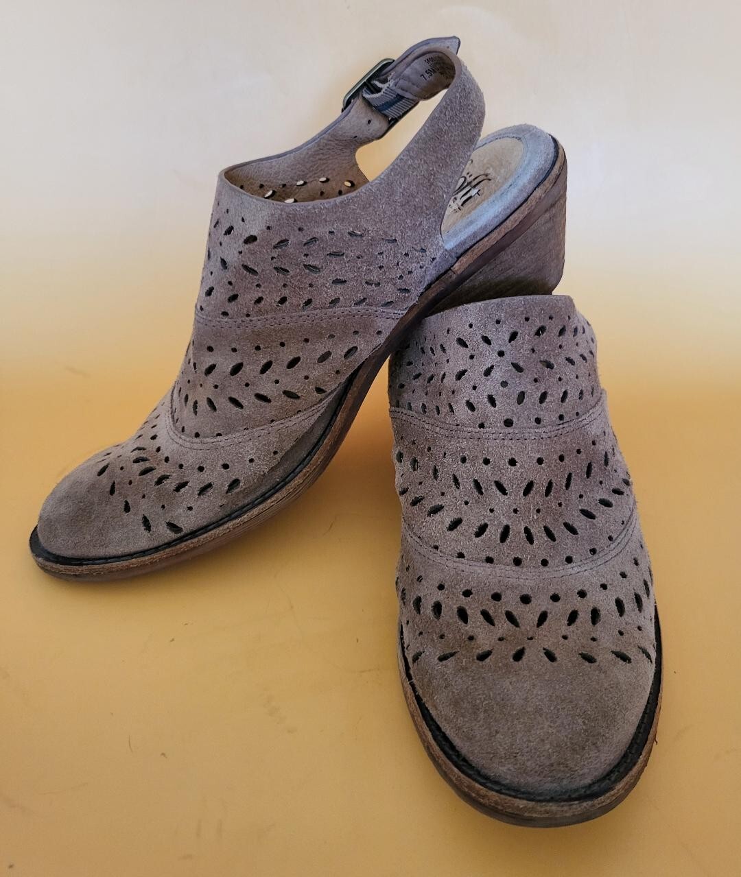 Sofft Alyce Laser Cut Suede Slingback Boots Perforated Design  US 7.5 Block Heel
