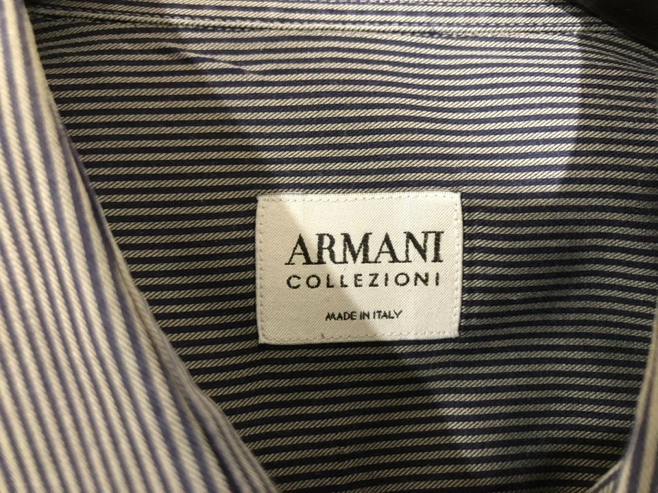 Lote de 2 camisas a rayas Armani Collezioni para hombre talla grande abotonadas LS hechas en Italia Foto 2 de 4