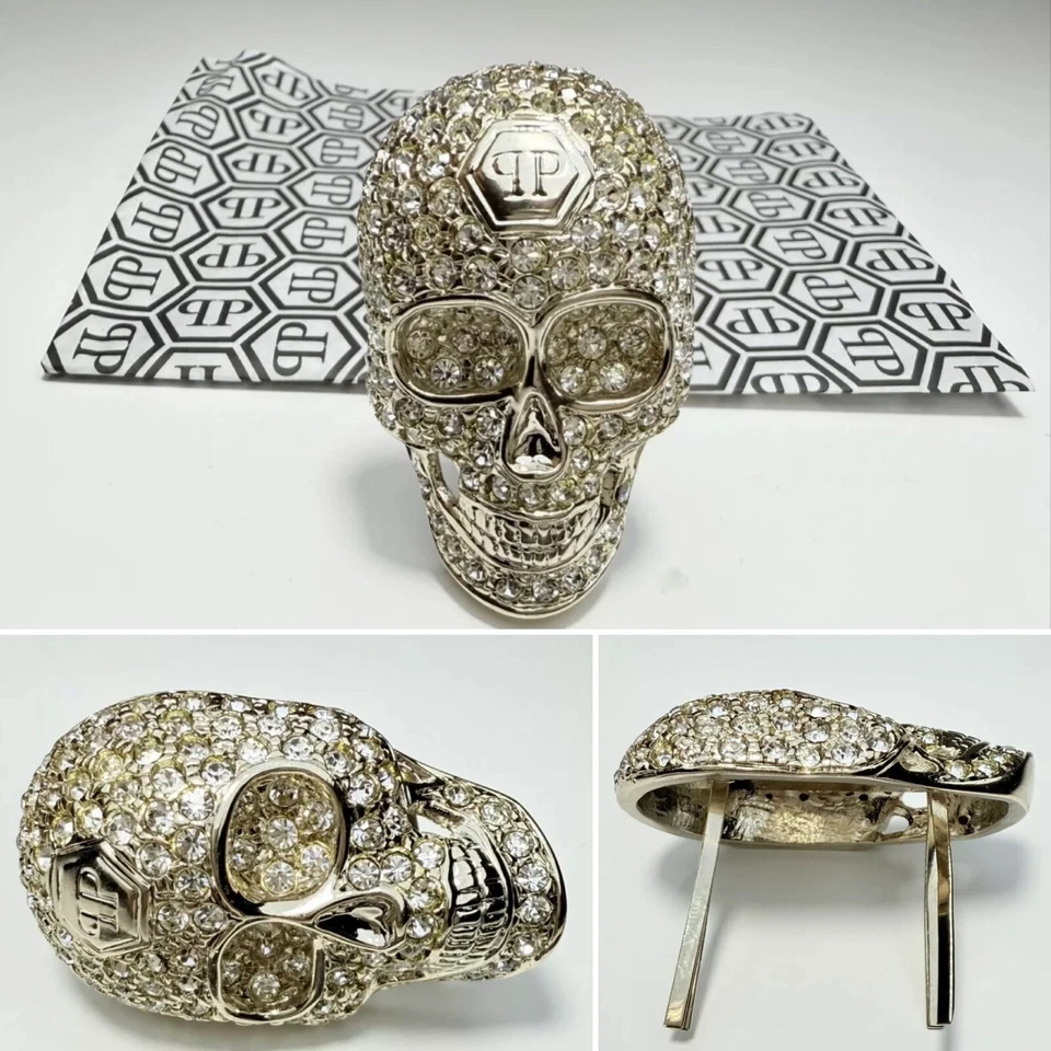💎PHILIPP PLEIN ICONIC TESCHIO $KULL CRISTALLO CRYSTAL KEY CHAIN RING BAG JACKET - Immagine 2 di 4