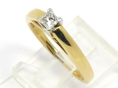 14k Yellow Gold Platinum Head Princess Diamond Solitaire Engagement Ring .30ct - Picture 2 of 4